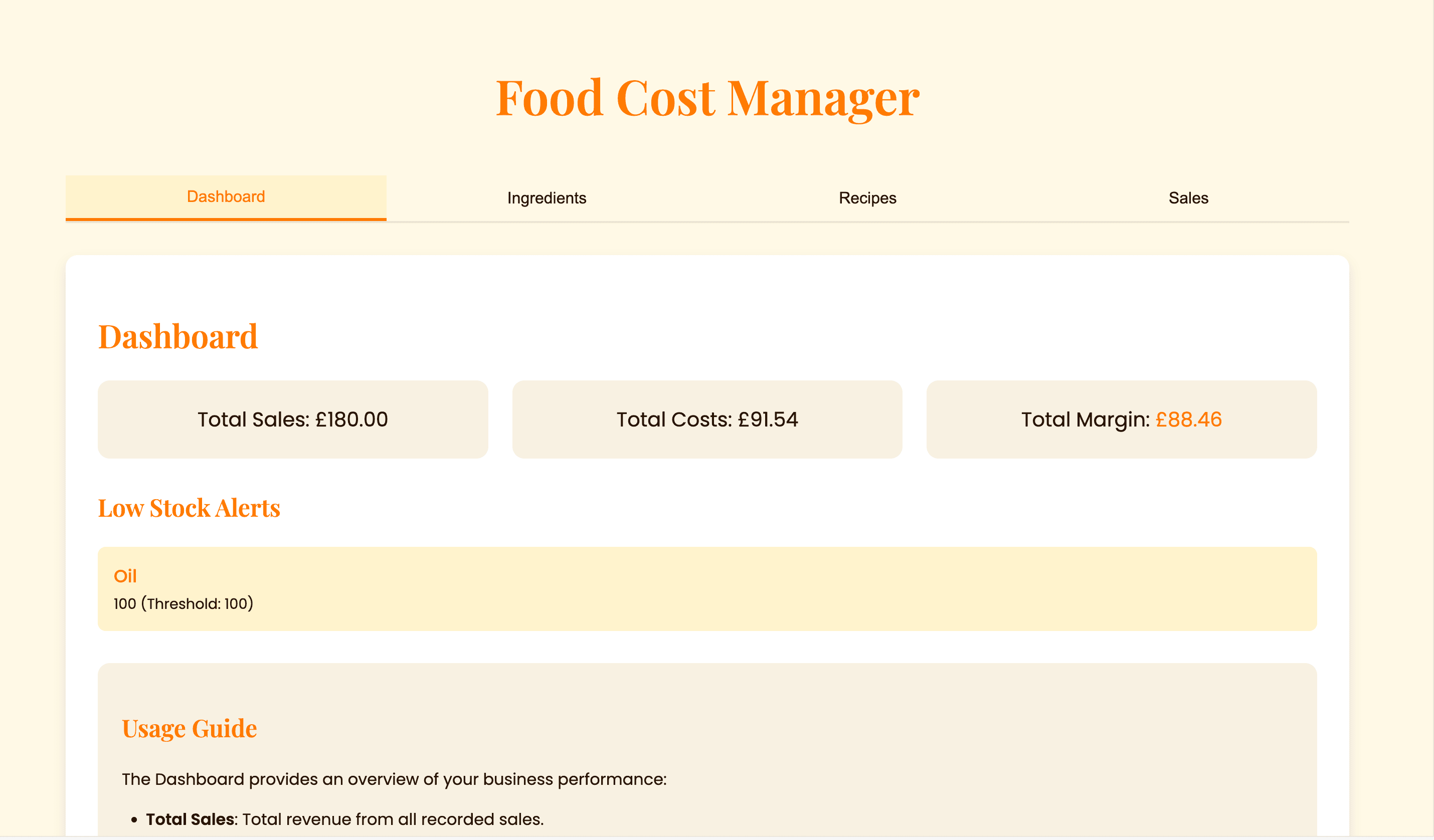 Food Cost Manager App screenshot